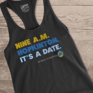 9AM Hopkinton It&#39;s A Date - Women&#39;s Racerback Tank | Boston Inspired Running Shirt