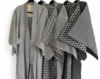 JAPANSE KATOEN YUKATA, heren, indigo en wit, zomerkimono, kamerjas, strandgewaad, huisgewaad, heren