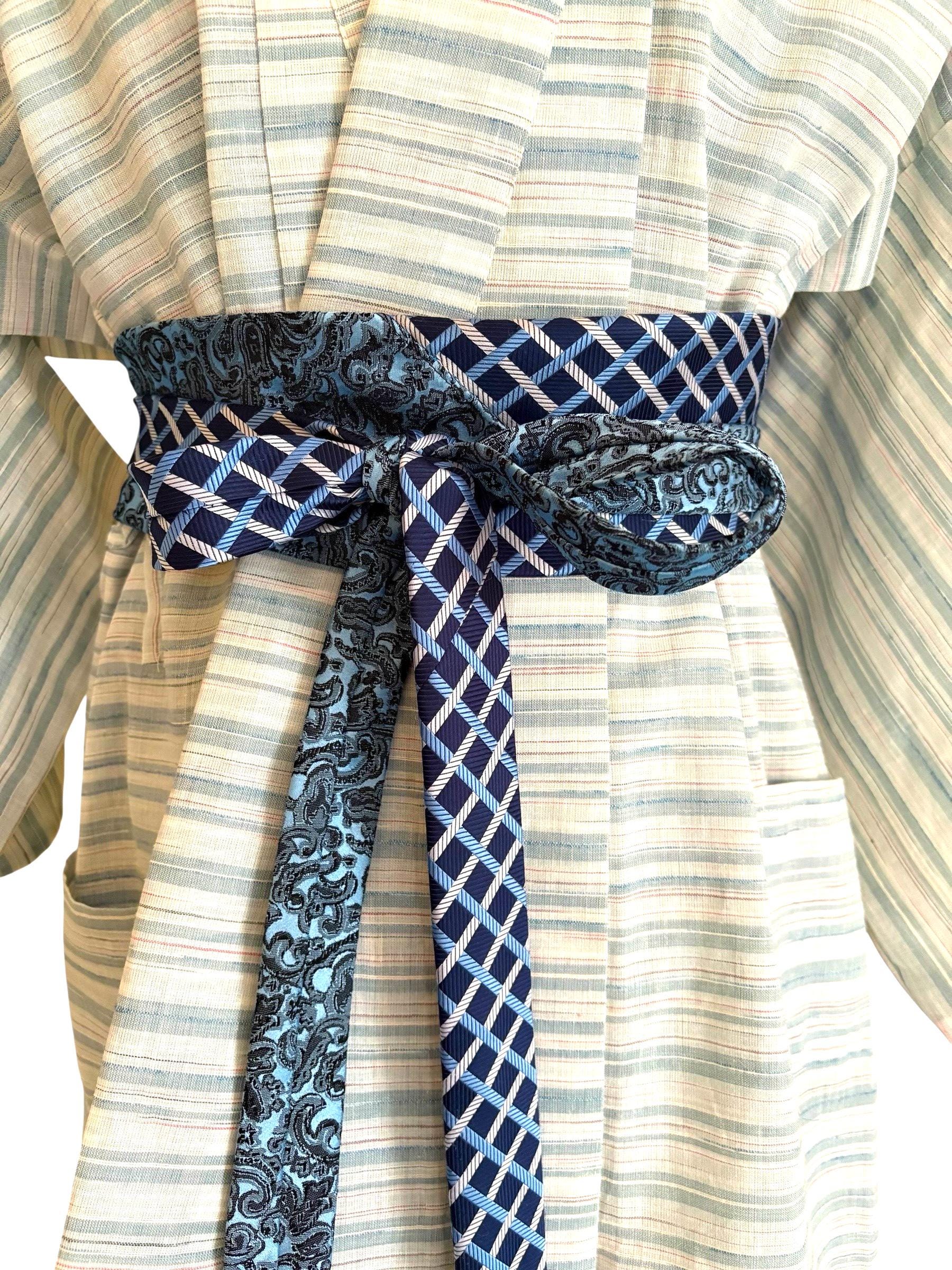 Upcycled Men’s Silk Tie Obi Belt – One-of-a-Kind Statement Waist Belt OS Upcycled Obi Belt - Etsy main image 2