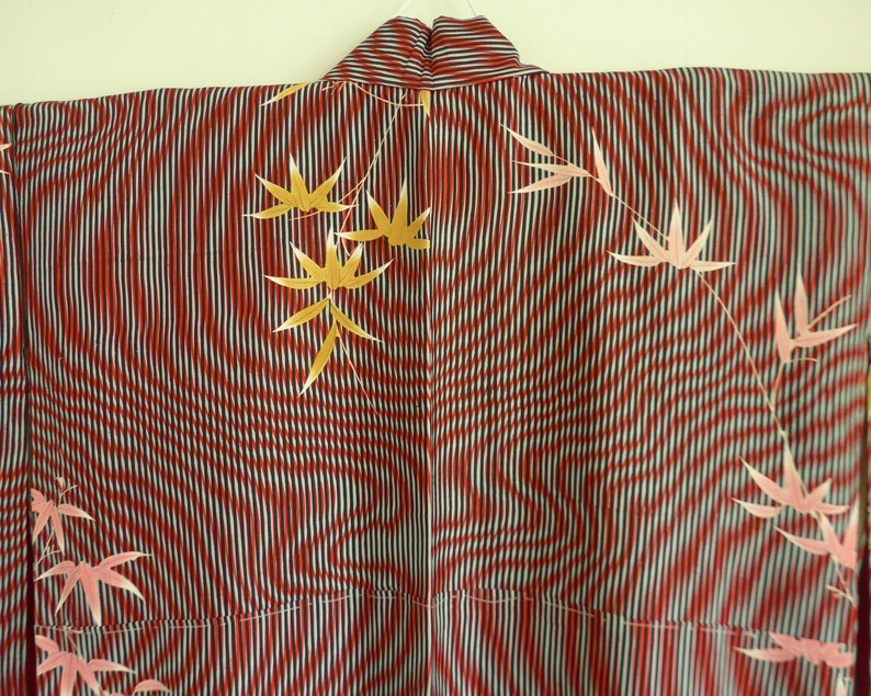 BAMBOO WATER vintage Silk Japanese Kimono with wave and bamboo motifs