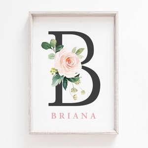 impressão de nome de letra floral, impressão de nome de meninas, impressão de monograma de meninas, arte de parede de berçário de meninas, impressão de alfabeto, ARQUIVO DIGITAL, presente de menina