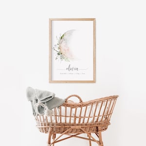 impresión de nacimiento de vivero de luna, impresión de luna de niñas, impresión de vivero de luna, impresión de nacimiento de recién nacido, arte de luna de vivero de guardería, ARCHIVO DIGITAL, arte de vivero botánico