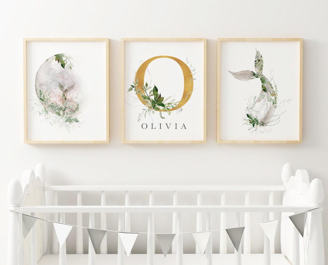 Moon Nursery Print Set, Girls Birth Print Set, Botanical Nursery Prints ...