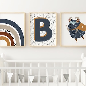 conjunto de impressão de super-heróis para meninos, conjunto de impressão de letras para meninos, arte de letras personalizadas, impressão de arco-íris, arte de monstro de super-herói, monstro fofo, arte de parede scandi para meninos