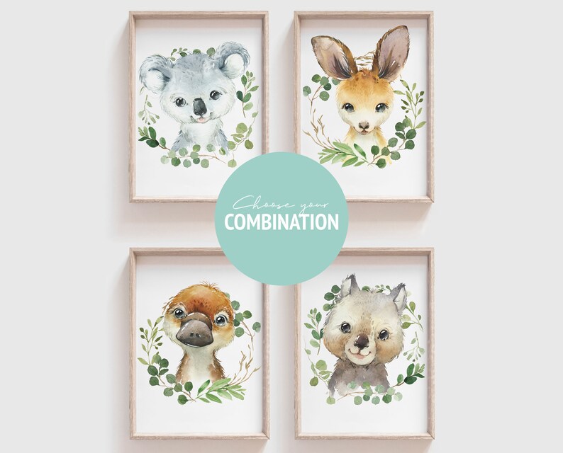 Australian Nursery Art Boys Birth Stat Set Australian Animal Etsy