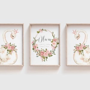 conjunto de anuncios de nacimiento de cisne, juego de impresión de nacimiento personalizado, conjunto de estadísticas de nacimiento de cisne, ARCHIVOS DIGITALES, arte de vivero de cisne, arte de vivero de rosas rosas rosas