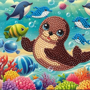Selezione di carte sotto l'oceano in pittura a diamante