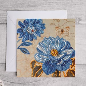 Cartão Flor Azul em pintura diamante