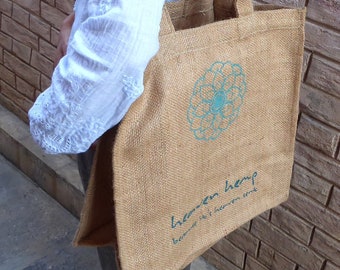 100% Jute Tote Bag, Handprinted