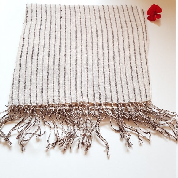 Hemp Silk Scarf/Shawl Woven on a Traditional Hand Loom *Stripes* Tassled