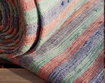 Resham Silk Fabric. Blue/Red/Green Nepali Silk. Handwoven. For: clothing/apparel, homeware, quilting/linens & upholstery