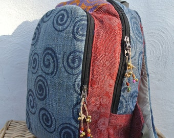 Wild Hemp Laptop Backpack; Handprinted