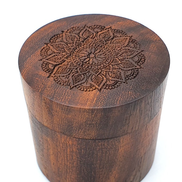 Small Sheesham Round Wood Container Box with Lid, Hand turned in Nepal