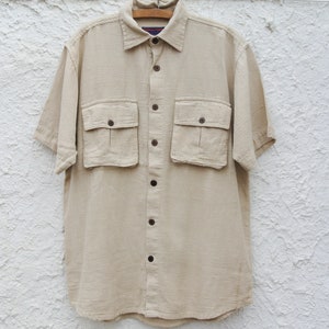 Men&#39;s Hemp Cotton Short Sleeve Shirt: Handmade Nepal, Coconut Buttons, 47&#39;&#39; Chest