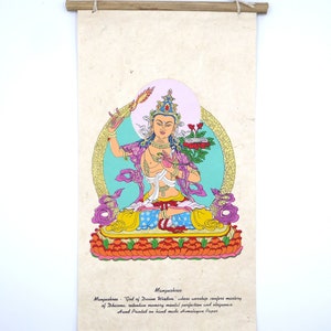 Tibetan Buddhism Wall Hanging, Manjushree. Hand-printed on Lokta Paper  *Tree-Free*