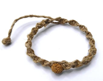 Natural Hemp Rudraksha (Elaeocarpus) Bracelet. Surfer/Boho/Beach Wristband *Handmade*