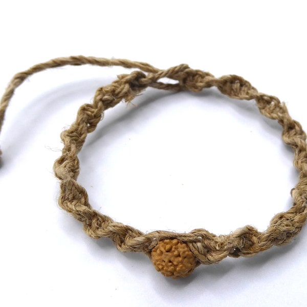 Natural Hemp Rudraksha (Elaeocarpus) Bracelet. Surfer/Boho/Beach Wristband *Handmade*