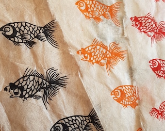 Tropical Goldfish Print on Hemp Tissue Paper; Natural, Eco Friendly Packaging/Crafts Alternative