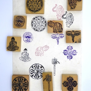 Buddha, Prayer Wheel, Buddha&#39;s Eyes & Lotus Wooden Stamps.  Paper stamping/Fabric/Ceramics/Soaps...*Handmade*