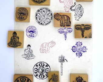 Buddha, Prayer Wheel, Buddha's Eyes & Lotus Wooden Stamps.  Paper stamping/Fabric/Ceramics/Soaps...*Handmade*