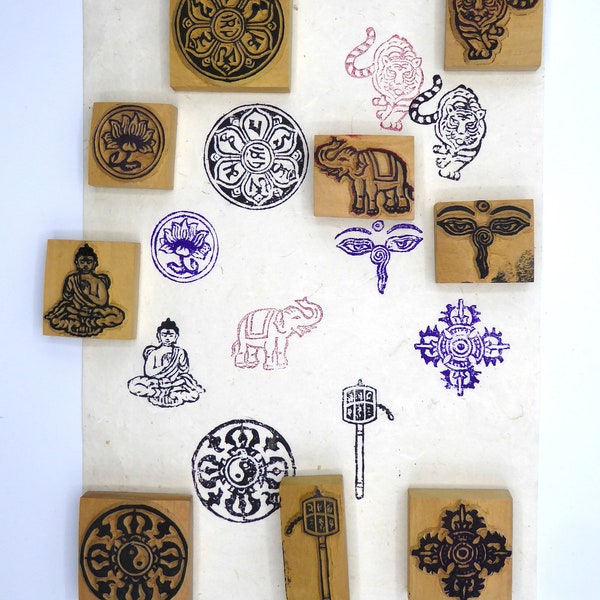 Buddha, Prayer Wheel, Buddha's Eyes & Lotus Wooden Stamps.  Paper stamping/Fabric/Ceramics/Soaps...*Handmade*
