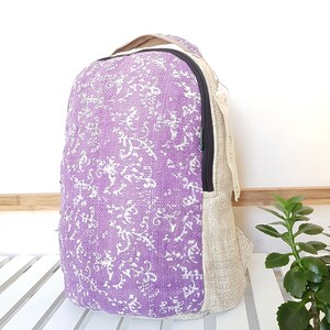 100% Wild Nepali Hemp Tara Backpack, Hand Printed; Purple