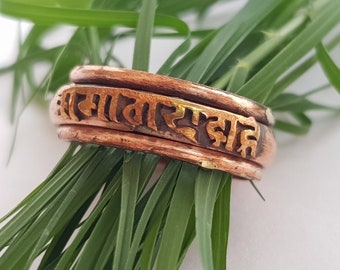 Pure Copper Ring with Om Mani Padme Hum Mantra, handmade in Nepal