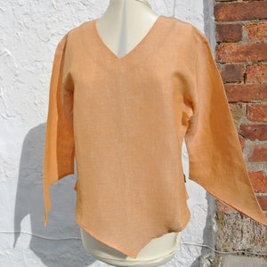 Hemp Ladies Top / Blouse / Tunic Pointy Top in Marigold.  *Bell Sleeves* *Handmade*