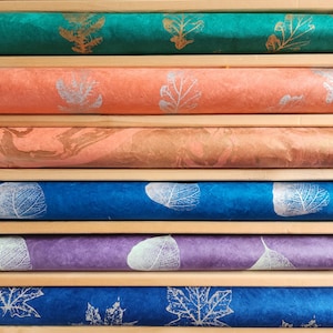 Vintage Lokta Paper Bundle - 6 Large Sheets 75 x50cm - Vintage Metallic Silk Screen Print Collection