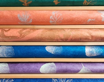 Vintage Lokta Paper Bundle: Metallic Silk Screen Prints, 6 Large Sheets