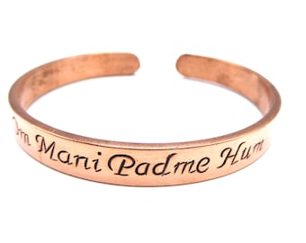 Handmade Pure Copper Bracelet/Cuff. Om Mani Padme Hum