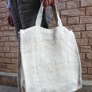 Hemp Herringbone Tote Bag . Long or short handle . Handmade in the Himalayas