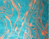 Marbled Lokta Paper Handmade in the Himalayas. Tree Free Sustainable - Uses Wrapping Decorative Book binding 80GSM Copper Turquoise