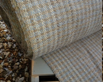 Himalayan Nettle & New Zealand Wool Fabric. Herringbone; Cream w/ Blue/Natural stripe