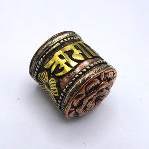 Brass and Copper Om Mani Padme Hum Bead, Prayer Wheel Shaped