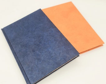 Handbound A5 Lokta Notebook. 42 pages. Tree-Free Paper. Navy or Peach Cover.