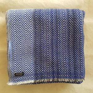 Cashmere blanket, Pashmina blanket, Navy, white, black & grey chevron weave. Handmade in Nepal. 100% Cashmere