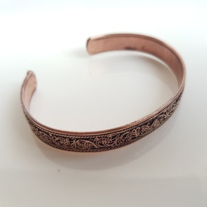 Handmade Pure Copper Bracelet/ Cuff. Hand Cut Floral Nepal Art.