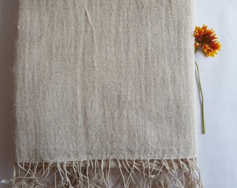 Hemp & Organic Cotton Scarf/Shawl, Jacquard/Handloom/Handwoven Small Diamonds, Natural Undyed, Tassled (Large)