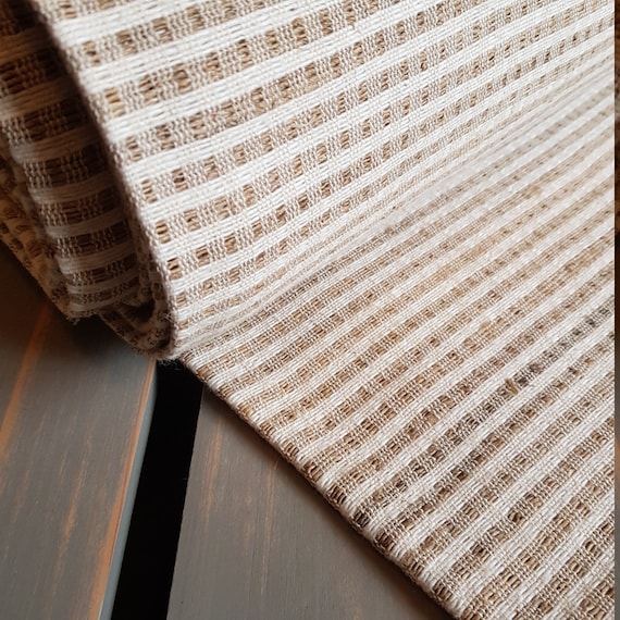 Hemp and Indian Cotton Fabric. Heavyweight fabric. Natural & Brown Check. Handwoven. Ideal for upholstery, furnishings, bags etc.