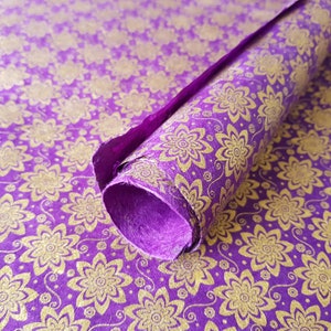 Lokta Paper Handmade in the Himalayas. Tree Free & Sustainable - Uses; Gift Wrap/Book binding/Decoupage 80GSM - Metallic Gold Floral