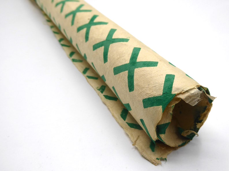 Lokta Paper Handmade in the Himalayas. Tree Free & Sustainable Uses Wrapping/Book binding/Decoupage 60GSM Crosses Green