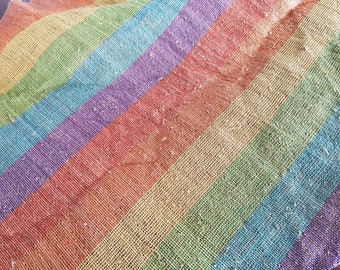 Wild Nepali Rainbow Hemp Fabric. Handwoven on a backstrap loom. Heavyweight fabric. 430GSM. Burlap/Hessian Cloth