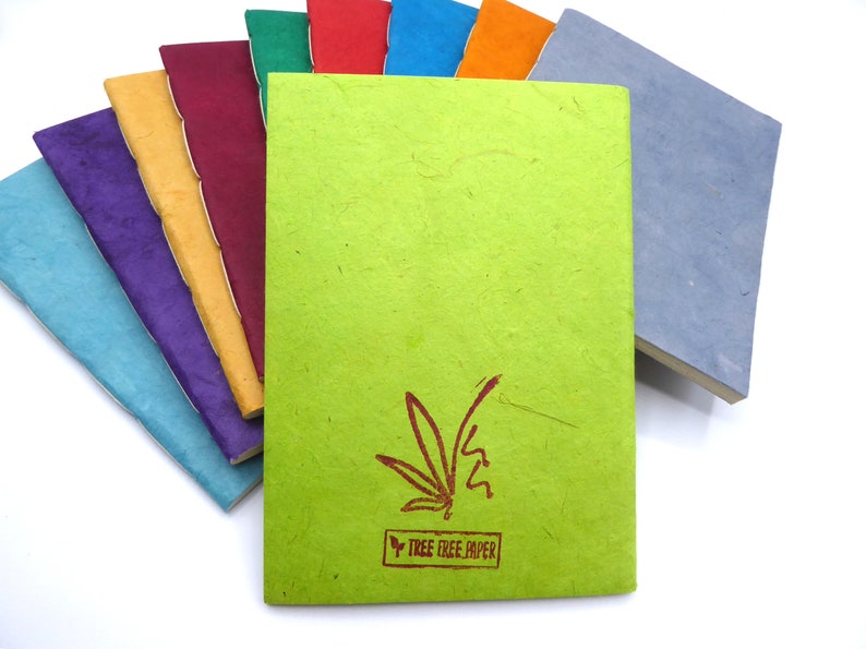 Handbound Lokta Notebook. Tree-Free Paper . 5'' x 7'' 64 pages Lime Green