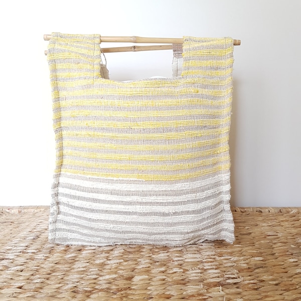 Hemp Silk Shopper with Bamboo Handles; Yellow, Blue and Rainbow Colours