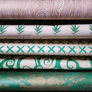 Vintage Lokta Paper Bundle - 5 Large Sheets 75 x50cm -  Green Silk Screen Collection