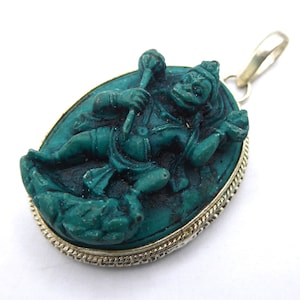Handmade Turquoise Hanuman Pendant, Large.