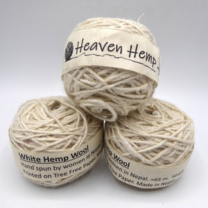 Hemp Wool Yarn *Hand spun in the Nepali Himalayas* - White or Natural - 50 gram balls