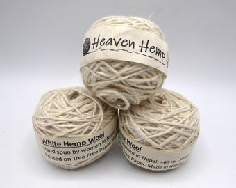 Hemp Wool Yarn *Hand spun in the Nepali Himalayas* - White or Natural - 50 gram balls