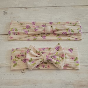 Ribbed Spring Floral Mommy and Me Matching Headbands, baby bow headband, toddler headwraps, sage bows, turban style, mom and baby match